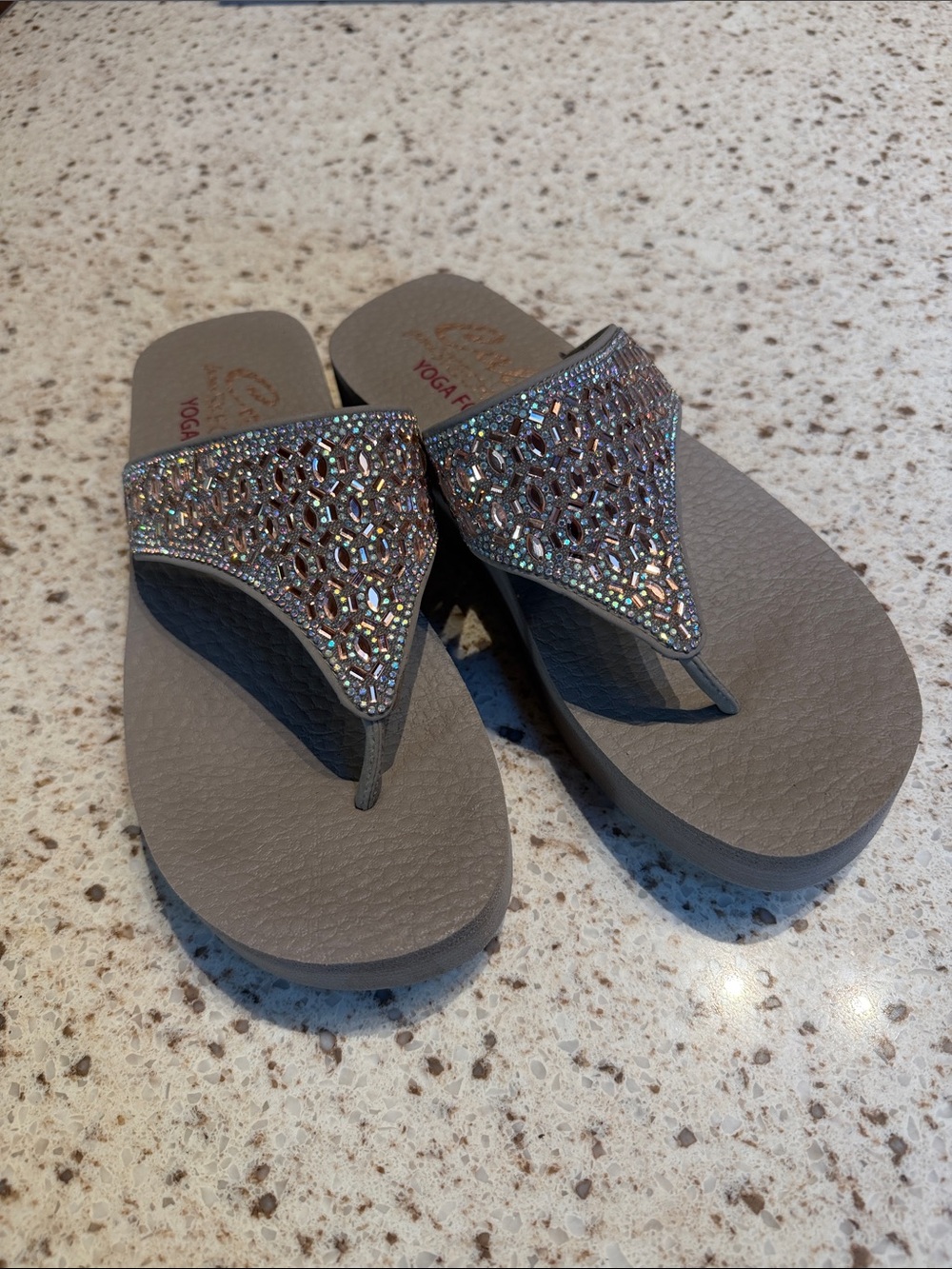 Skechers Cali Taupe Rhinestone Thong Sandals